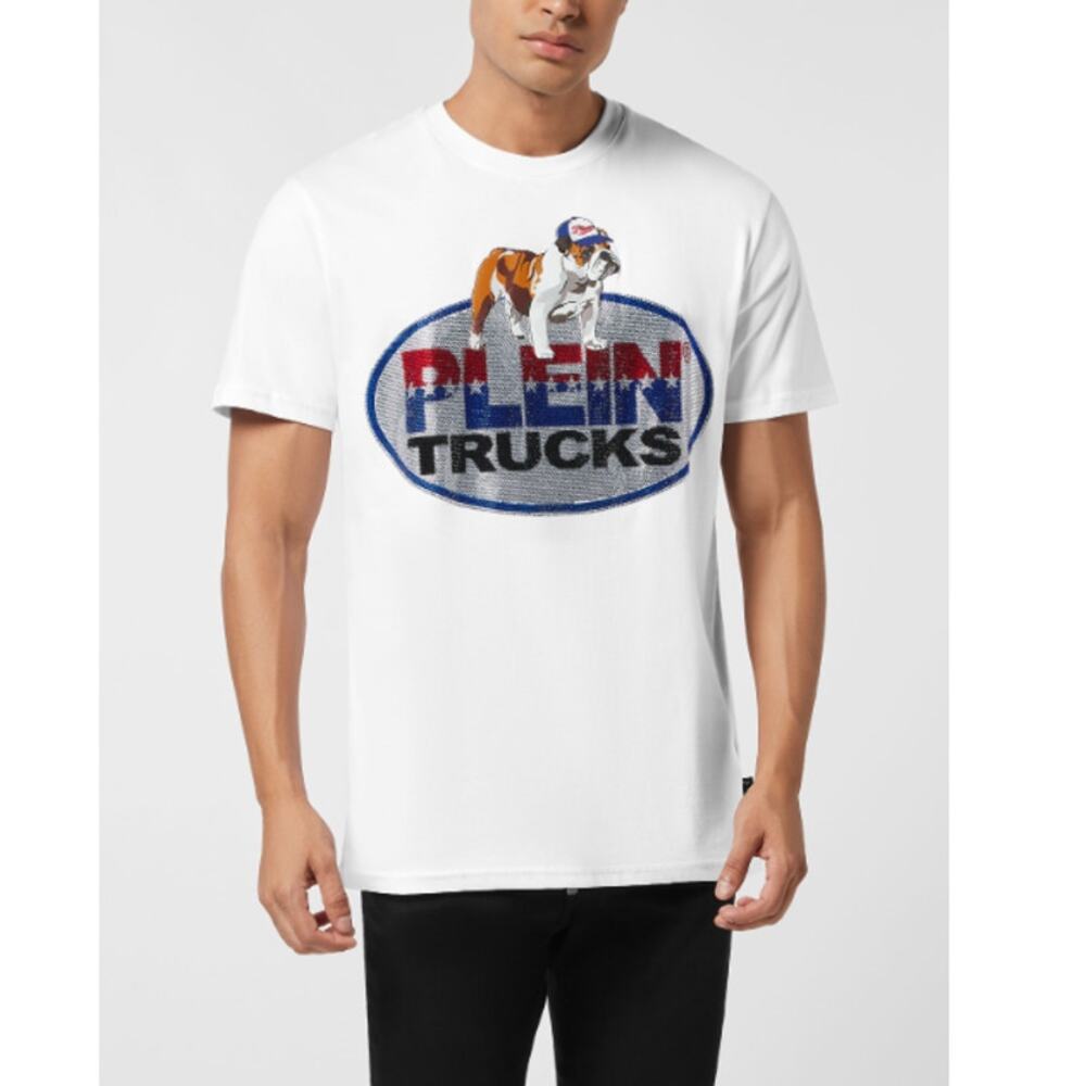 Philipp Plein Men's White Bulldog Crystal Round Neck T-Shirt Size 3XL